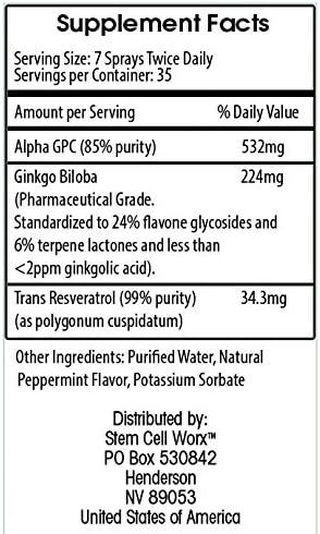 #1 Brain Health Booster - Improve Focus and Memory - Brain Cell Worx (Sublingual), All Natural -Pure Gingko, Alpha GPC and Resveratrol