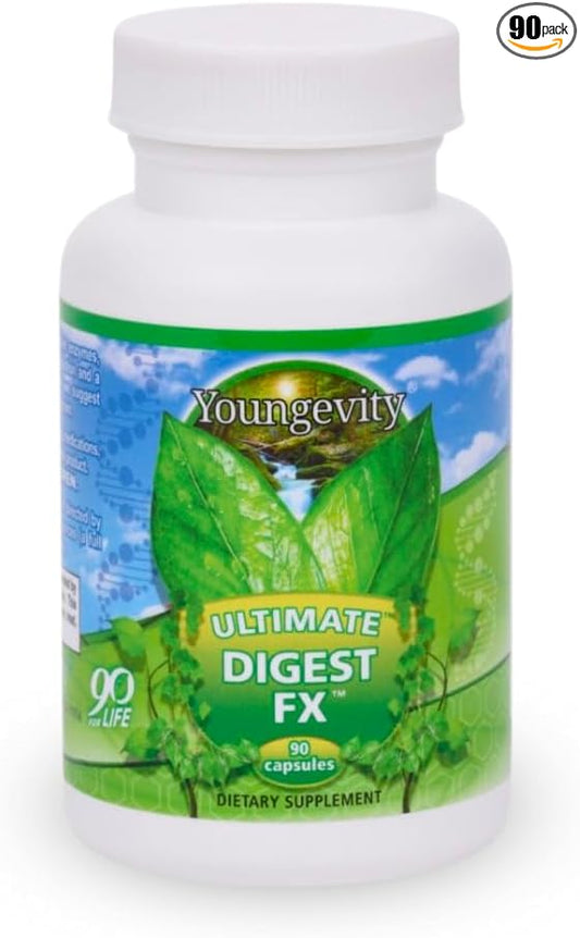 Youngevity Ultimate Digest FX™ - Ultra Prebiotic, Probiotic, & Enzyme - Plant Enzyme Blend - FOS Blend - Sea Minerals - 15 Billion Lactobacillus Blend - Digestion Aid - 90 Capsules