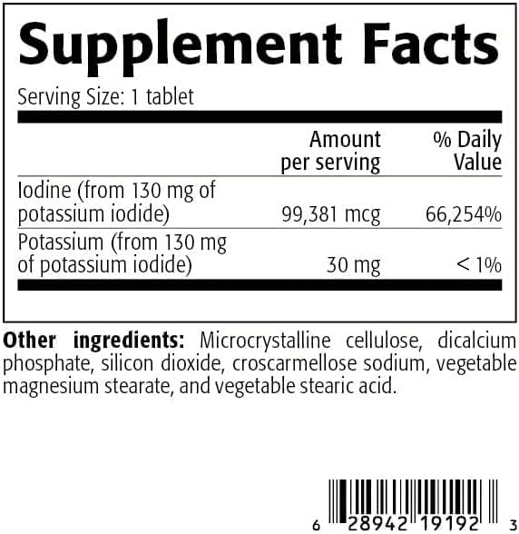 Potassium Iodide 130 mg KI Supplement | 30 Tablets for Thyroid Support | Iodine - YODO Naciente