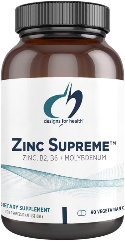 Designs for Health Zinc Supreme - 30mg Zinc Bisglycinate Chelate Supplement with Cofactors Taurine, Vitamin B6, B2 + Molybdenum - Immune Support Supplement - Vegan + Non-GMO (90 Capsules)