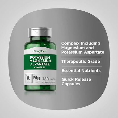 Potassium Magnesium Aspartate Complex | 180 Capsules | Non-GMO, Gluten Free Supplement | by Piping Rock