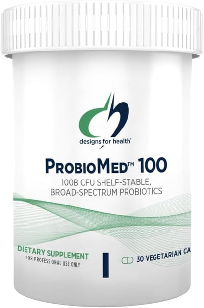 Designs for Health ProbioMed 100 Probiotics for Digestive Health - 10 Strains with Lactobacillus acidophilus Probiotic + Lactobacillus rhamnosus - Gut Health + Immune Support Supplement (30 Caps)