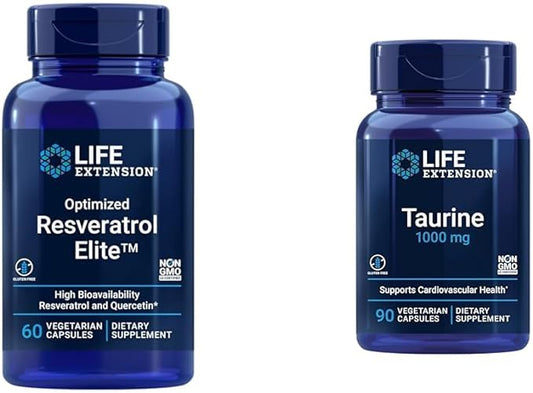 Life Extension Optimized Resveratrol Elite 60 Capsules & Taurine 1000mg 90 Capsules Bundle