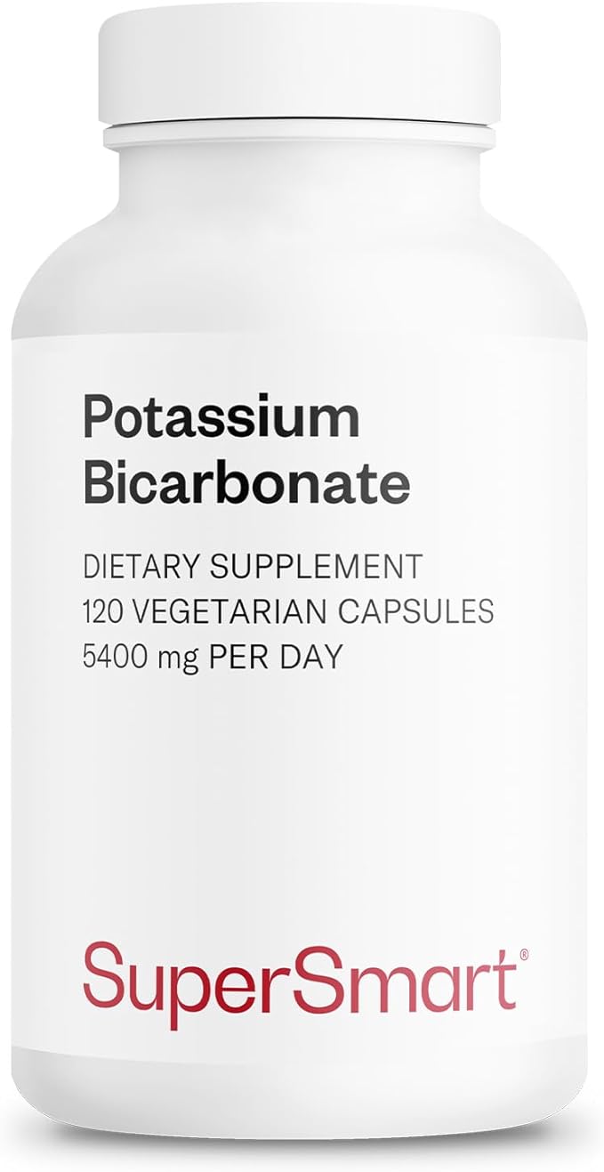 Supersmart - Potassium Bicarbonate 5400mg per Day (High Dose) - Electrolyte Mineral - Acid-Base Balance pH - Heart, Muscles & Nerves Health | Non-GMO & Gluten Free - 120 Vegetarian Capsules