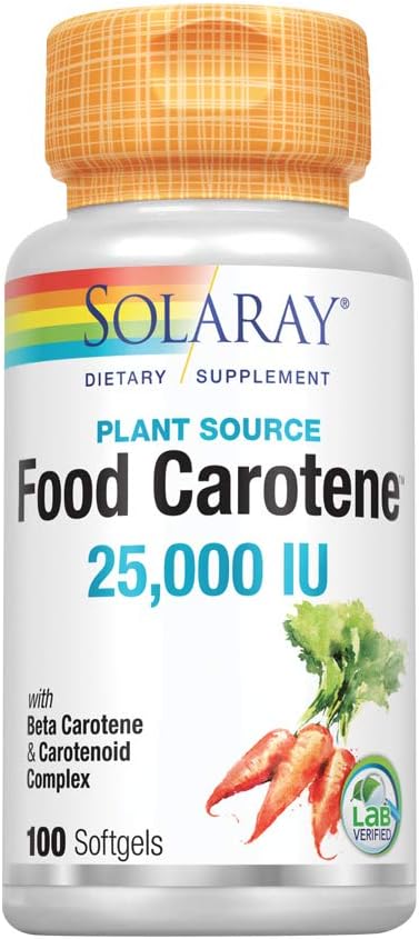 SOLARAY Food Carotene, Vitamin A as Beta Carotene 25000IU Carotenoids for Healthy Skin & Eyes, Antioxidant Activity & Immune System Support (076280041217) (100 CT)