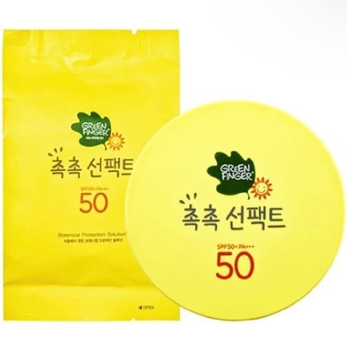 Green Finger Kids Sunscreen Facial Cushion Pact, Aloe,Baobao, Moringa, Children Sun Protection SPF50+(Product+Refill) 16g