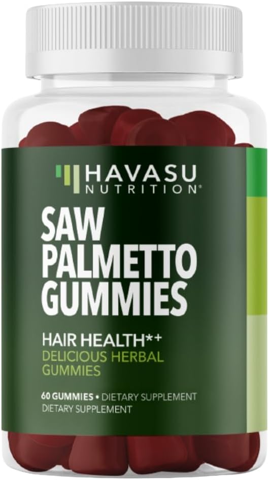 Saw Palmetto for Men Gummies | Saw Palmetto Supplement and DHT Blocker for Hair Health & Male Patterned Balding | Saw Palmetto Hair Supplement for Men | 60 Raspberry Vegan Mens Hair Gummies