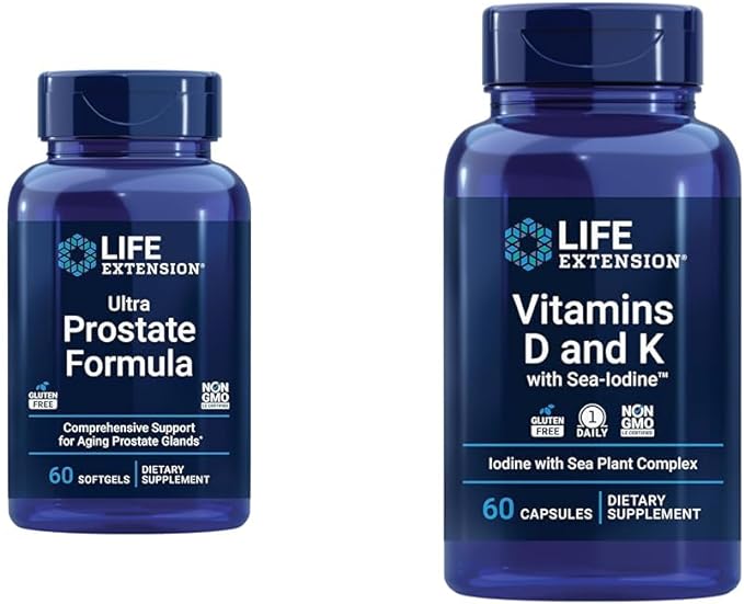 Life Extension Ultra Prostate Formula, Saw Palmetto for Men, pygeum, stinging Nettle & Vitamins D and K with Sea-Iodine, Vitamin D3, Vitamin K1 and K2, Iodine