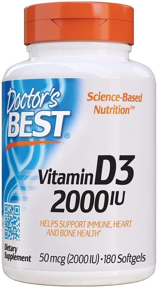 Doctor's Best Vitamin D3 2 000 IU Healthy Bones Teeth Heart Immune Support NonGMO GlutenFree Soy Free , 180 Count