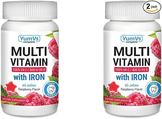 YUM-V'S YumVs Complete Multivitamin and Multimineral w/Iron Jellies (Gummies), Berry Flavor (60 Ct); Daily Dietary Supplement for Men and Women, Vegetarian, Kosher, Halal, Gluten Free (Pack of 2)