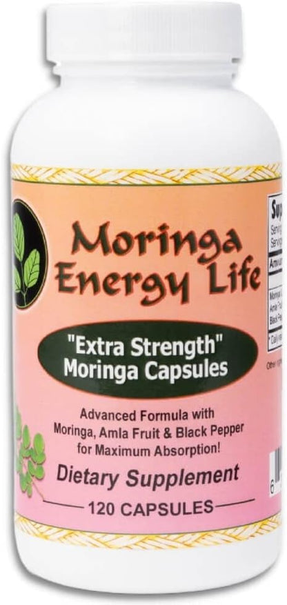 Moringa Extra Strength Capsules 120, Moringa Oleifera Leaf, Amla Fruit, Black Pepper. Gluten-Free, Non-GMO, Vegan Supplement