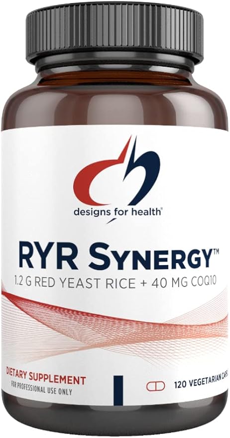 Designs for Health RYR Synergy - Red Yeast Rice Supplement - 1200mg Red Yeast Rice + CoQ10 to Support Cardiovascular Health + Maintenance of Lipid Levels in Normal Range (120 Capsules)