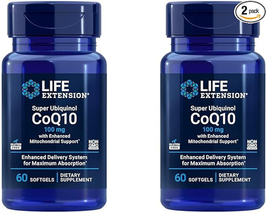 Life Extension Super Ubiquinol CoQ10 with Enhanced Mitochondrial Support, ubiquinol CoQ10, shilajit, potent heart health & cellular energy production support, ultra-absorbable, gluten-free, 60 softgel