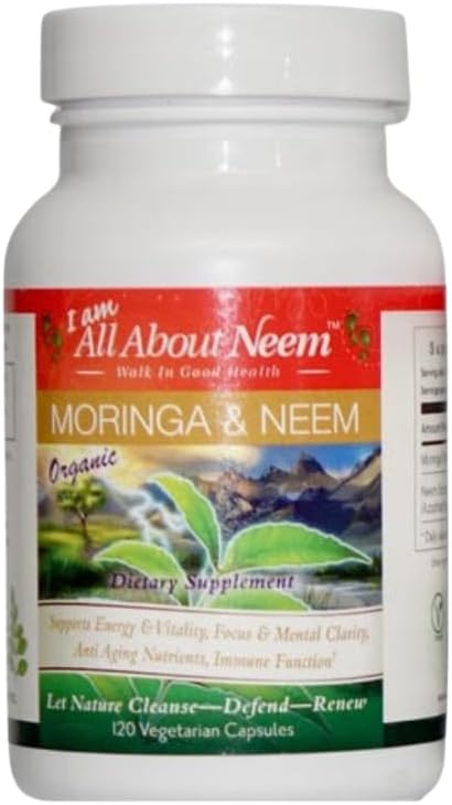 Moringa 400 mg and Neem Leaf 500 mg Capsules - 120 Count Fresh Organic