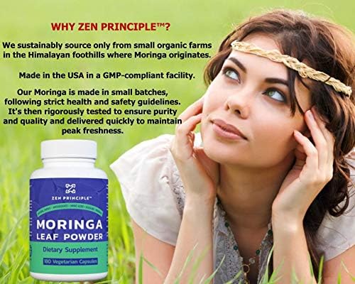 Zen Principle Organic Moringa Oleifera. Ultra-Premium. Provides an All Natural Energy Boost and Multi-Vitamin. A Raw Superfood, Vegan, No GMO and Gluten Free. 360 Capsules.