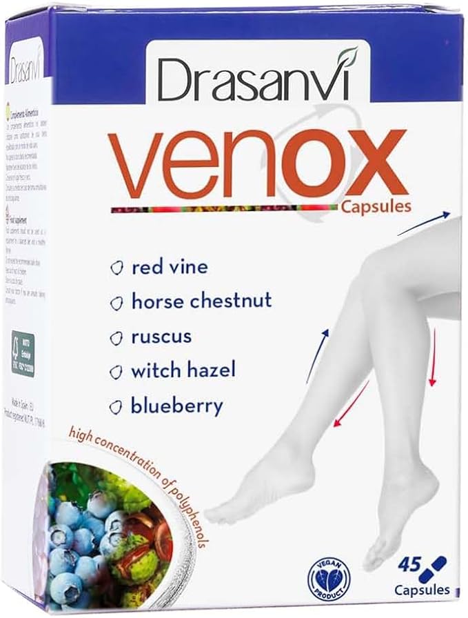 Drasanvi VENOX 45 Capsules - Health Care - Vitamins & Dietary Supplements - Vitamins - Multivitamins - Legs - Red Vine - Blueberries - Blackcurrant - Vitamins A, C and E - Gluten Free - Vegan