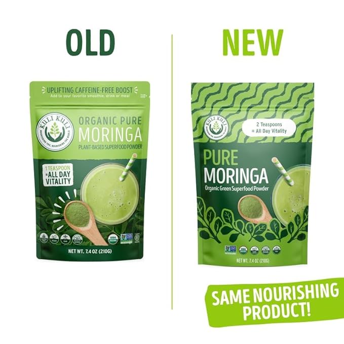 Kuli Kuli Moringa Oleifera Organic Leaf Powder & Green Smoothie, 100% Pure USDA Certified & Non-GMO Moringa Powder, Great with Smoothies, Tea, and Food, Combo Pack