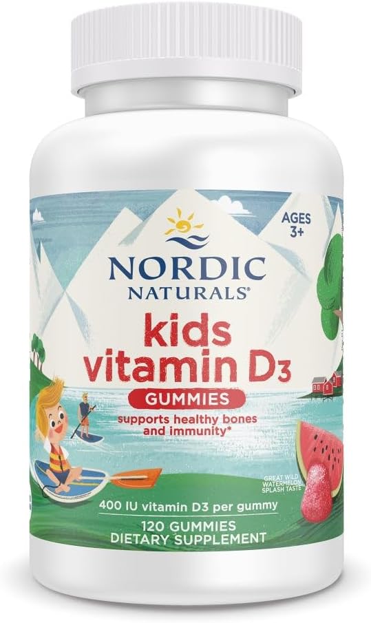 Nordic Naturals Vitamin D3 Gummies Kids, Wild Watermelon Splash - 120 Gummies - 400 IU Vitamin D3 - Bone Health, Healthy Immunity - Non-GMO, Vegetarian - 120 Servings