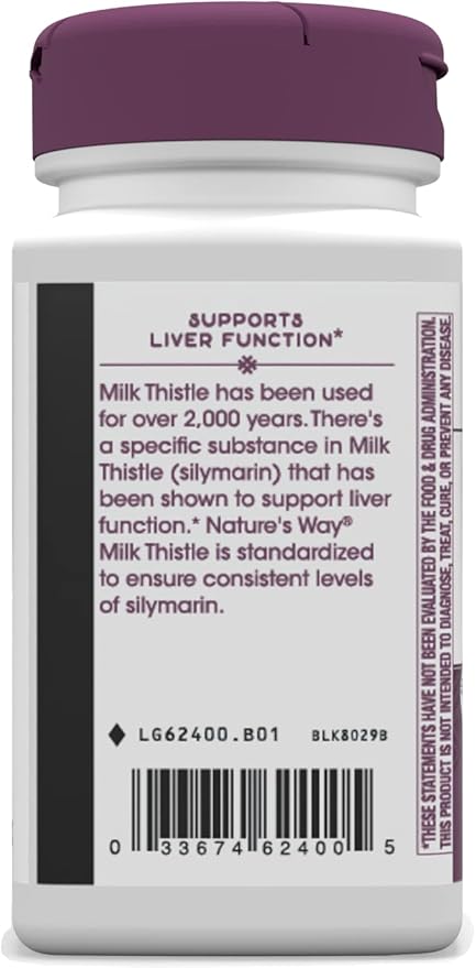 Nature's Way Milk Thistle, Supports Liver Function & Detox Pathways*, 175 mg Milk Thistle Seed Extract Standardized to 80% Silymarin per Serving, Vegan, 60 Capsules (Packaging May Vary)