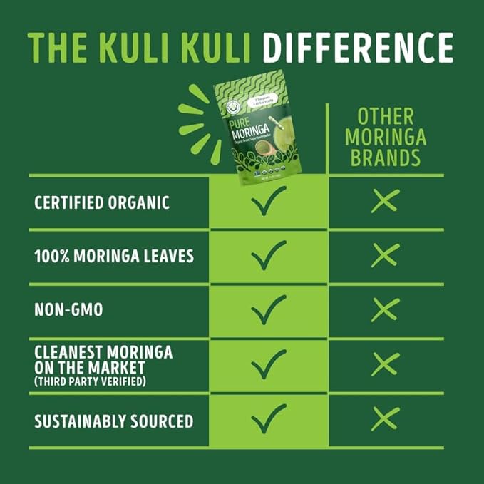 Kuli Kuli Moringa Oleifera Organic Leaf Powder & Green Smoothie, 100% Pure USDA Certified & Non-GMO Moringa Powder, Great with Smoothies, Tea, and Food, Combo Pack