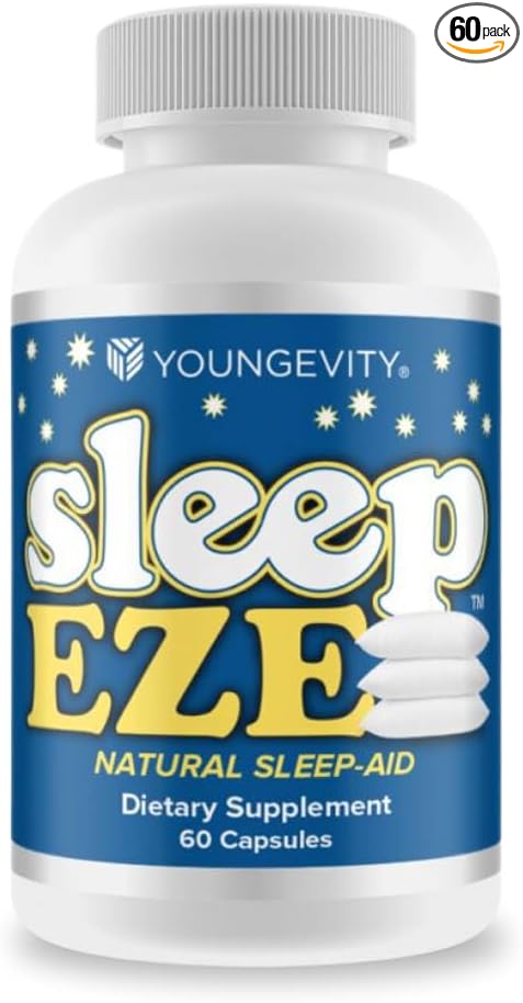 Youngevity Sleep Eze - Natural Sleep Support - Valerian Root, Passion Flower, 5-HTP, Melatonin - Non-Habit Forming - Sleeping Support Supplement - (60 Capsules)