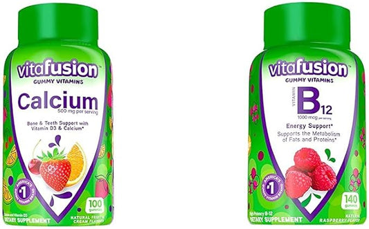 Vitafusion Chewable Calcium and Vitamin B12 Gummy Vitamins, Fruit Flavored, America's #1 Gummy Brand, 50 Day Supply of Calcium, 70 Day Supply of B12