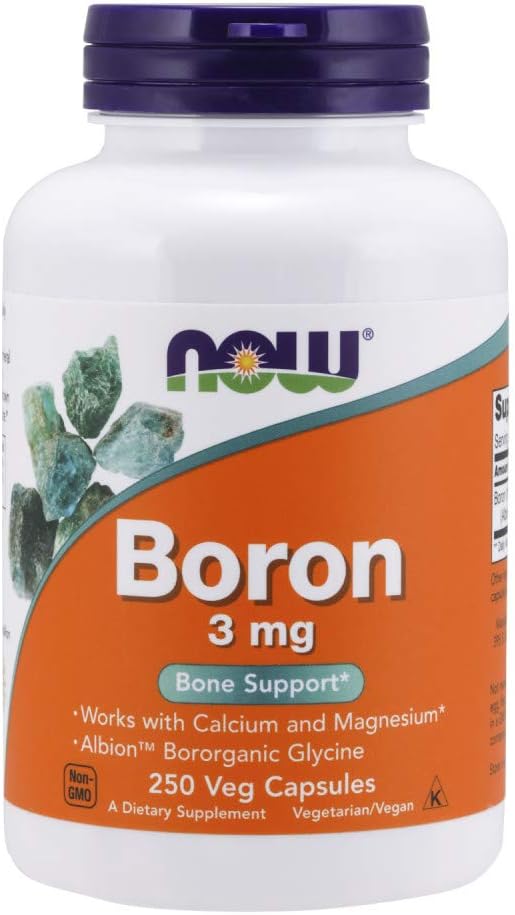 NOW Supplements, Boron 3 mg (Bororganic Glycine), Structural Support*, 250 Veg Capsules