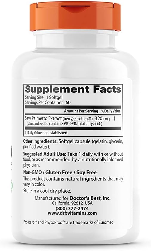 Doctor's Best Best Saw Palmetto Extract (320 mg), Softgel Capsules, 60-Count