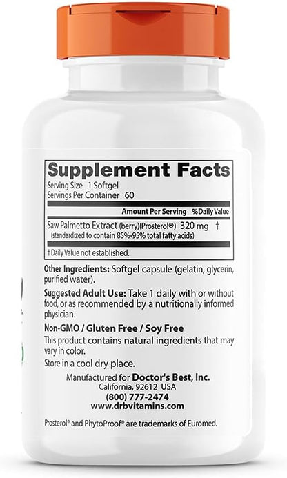 Doctor's Best Best Saw Palmetto Extract (320 mg), Softgel Capsules, 60-Count