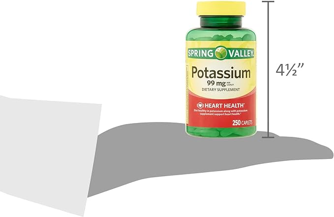 Spring Valley Potassium Caplets 99 mg 250 Caplets - Dietary Supplement + Luall Sticker