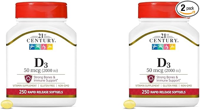 21st Century D3 2000 IU Softgels, 250 Count (Pack of 2)