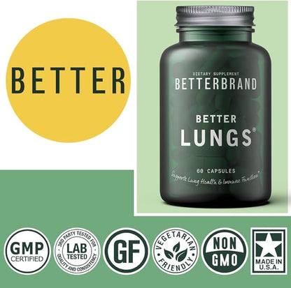 Betterbrand BetterLungs Daily Respiratory Health Supplement | with Mullein Leaf, Elderberry, Vitamin D, Ginseng and Reishi Mushroom | Lung Health, Allergy, Sinus, and Mucus Relief (60 Capsules)