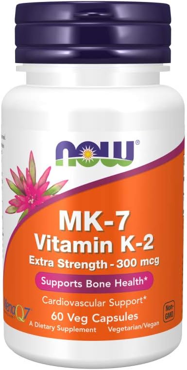 NOW Supplements, Vitamin K2 (MK-7) 300 mcg, Extra Strength, Supports Bone Health*, 60 Veg Capsules