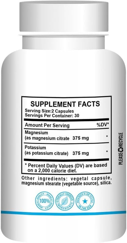 – Potassium and Magnesium Citrate Dietary Supplement – Promotes Healthy Bones and Heart Health – Non-GMO, Vegetarian, Gluten-Free - 60 Capsules