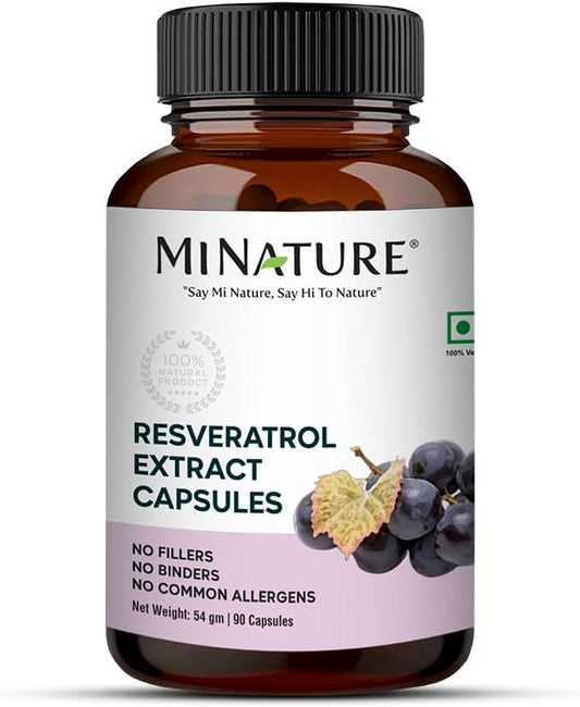 minature Resveratrol Extract Capsules | Superfood Supplements|500mg, 90 Veg Capsules, 45 Days Supply, 54g | Pure & Natural | Chemical Free Preservatives Free| Vegan | Made in India