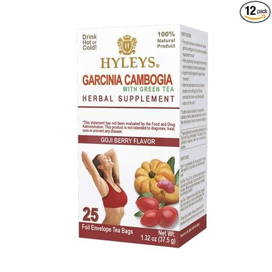 HYLEYS Tea Garcinia Cambogia Green Tea with Goji Berry Flavor - 25 Tea Bags (12 Pack - 300 Tea Bags Total)