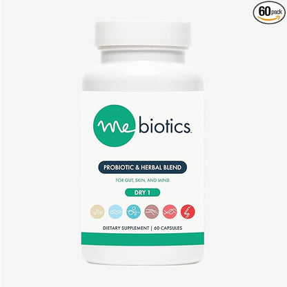 Mebiotics Probiotic & Herbal Supplement Dry 1 - Lactobacillus Rhamnosus + Lemon Balm For Skin + Gut Health - Oral Probiotics to Support Gut, Mind, & Skin - For Dry Skin Types (60 capsules)