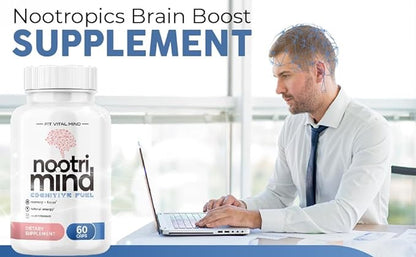 Nootropics Brain Boost Supplement - Focus and Memory Supplement for Brain Health with Vitamins DMAE, Bacopa, Phosphatidylserine - Brain Focus and Performance Blend Cognitive Enhancement, 60 Capsules