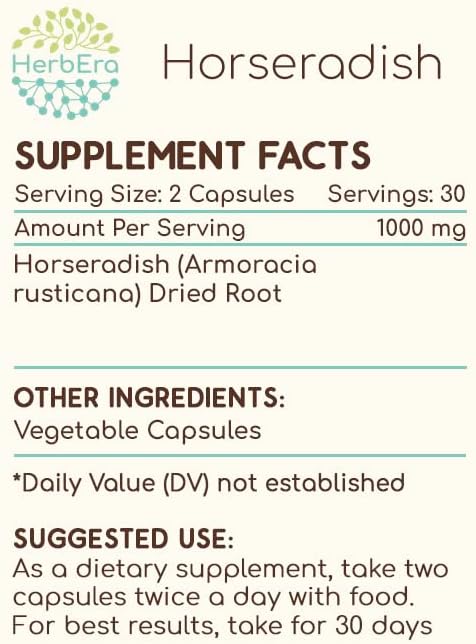 Horseradish 60 Capsules, 500 mg, Horseradish (Armoracia rusticana) Dried Root (60 Capsules)