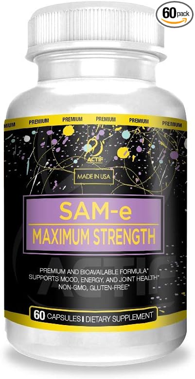 Actif SAM-e Maximum Strength with 400mg High Absorption SAM-e for Joint Support, Mood and Energy, Non GMO, 60 Count, Made in USA