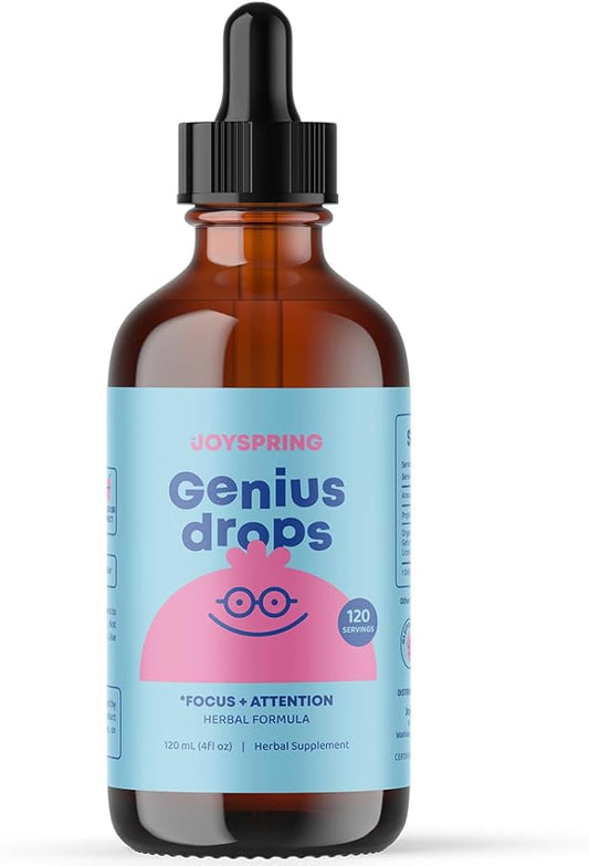 JoySpring Genius Drops - Organic Focus Drops for Kids | Clinically Proven Focus Supplement Helps Kids Perform Better in School | Liquid Herbal Focus Supplement for Kids with Ginkgo Biloba