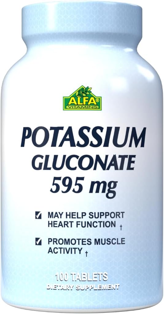 Potassium Gluconate 595 Mg by Alfa Vitamins - Supports Heart Function & Promotes Muscle acitvity - 100 Tablets