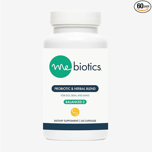 Mebiotics Probiotic & Herbal Supplement Balanced 2 - Bacillus Subtilis & Lemon Balm for Skin + Gut Health - Oral Probiotics to Support Gut, Mind & Skin - For Balanced Skin Types (60 count)