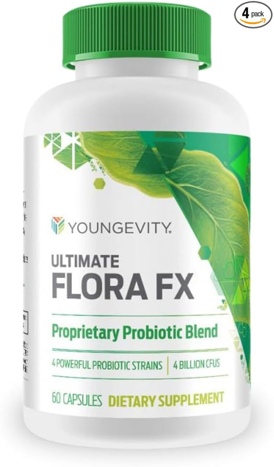 Youngevity Ultimate Flora FX Probiotic Supplement - 4 Bottles 60 Capsules Per Bottle