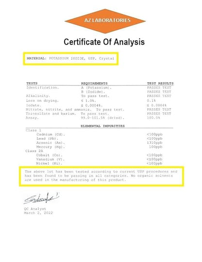 Potassium Iodide, High Purity Crystals/Powder, 100%, 100 Grams/Same Day Ship
