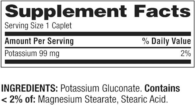 Potassium Caplets Dietary Supplement Value Size, 99 Mg, 500 Count