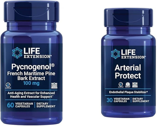 Life Extension Pycnogenol French Maritime Pine Bark & Gotu Kola Arterial Health Supplements - 60 & 30 Vegetarian Capsules