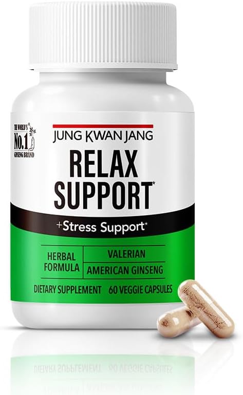 JungKwanJang Relax with Valerian Root (1,000mg) and American Ginseng (143mg) for Relaxation Support and Better Sleep, 60 Herbal Capsules for Men and Women