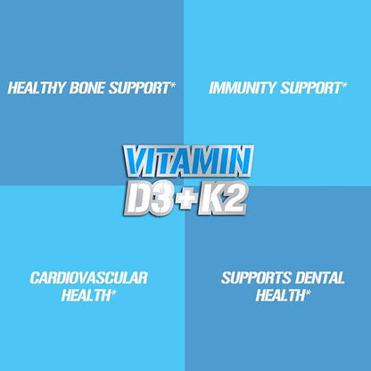 Evlution Nutrition Vitamin D3 + K2 for Immune System Support, Bone, Brain and Heart Health Support, Non-GMO and Gluten-Free, High Potency, Improve Calcium Absorption, 60 Servings