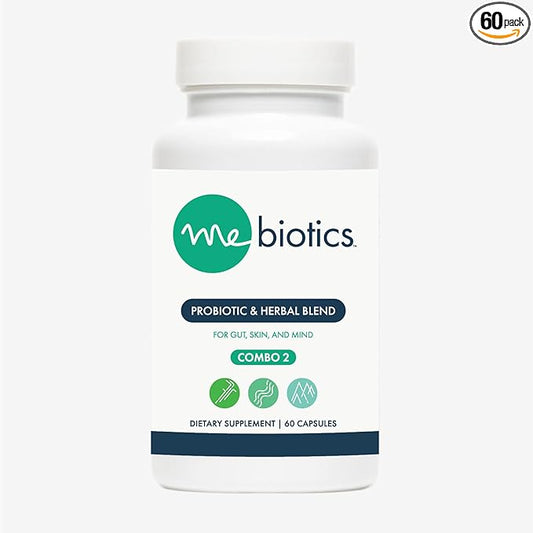 Mebiotics Probiotic & Herbal Supplement Combination 2 - Bacillus Subtilis + Lemon Balm for Skin + Gut Health - Oral Probiotics to Support Gut, Mind, & Skin - For Combination Skin Types (60 capsules)